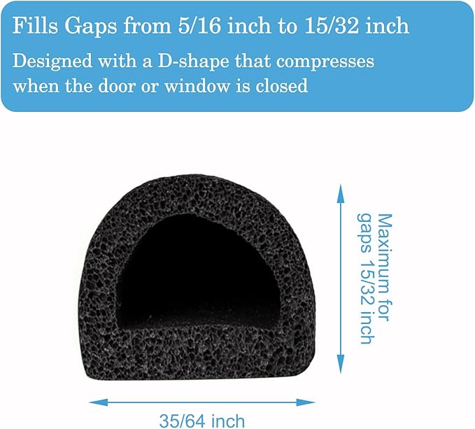 19.7Feet Rubber Weather Stripping Door Seal, Self-Adhesive Seals for Window Gap, Soundproofing, Insulation Strip, Door Sealers for Door Frame (Black)