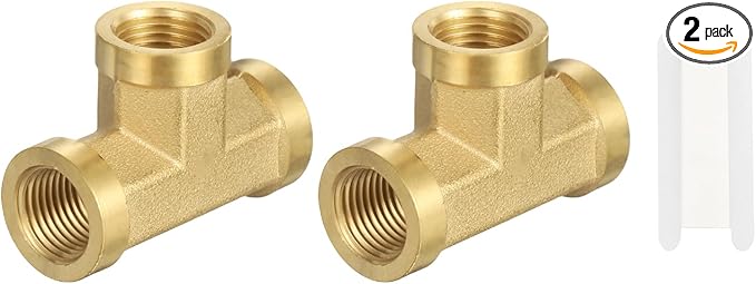 PATIKIL Brass Tee Fitting, 2Pcs 1/8" x 1/8" x 1/8" NPT Female Pipe 3 Way Forged Brass Barstock Street Tee Pipe Fittings for Water Gas Refrigeration