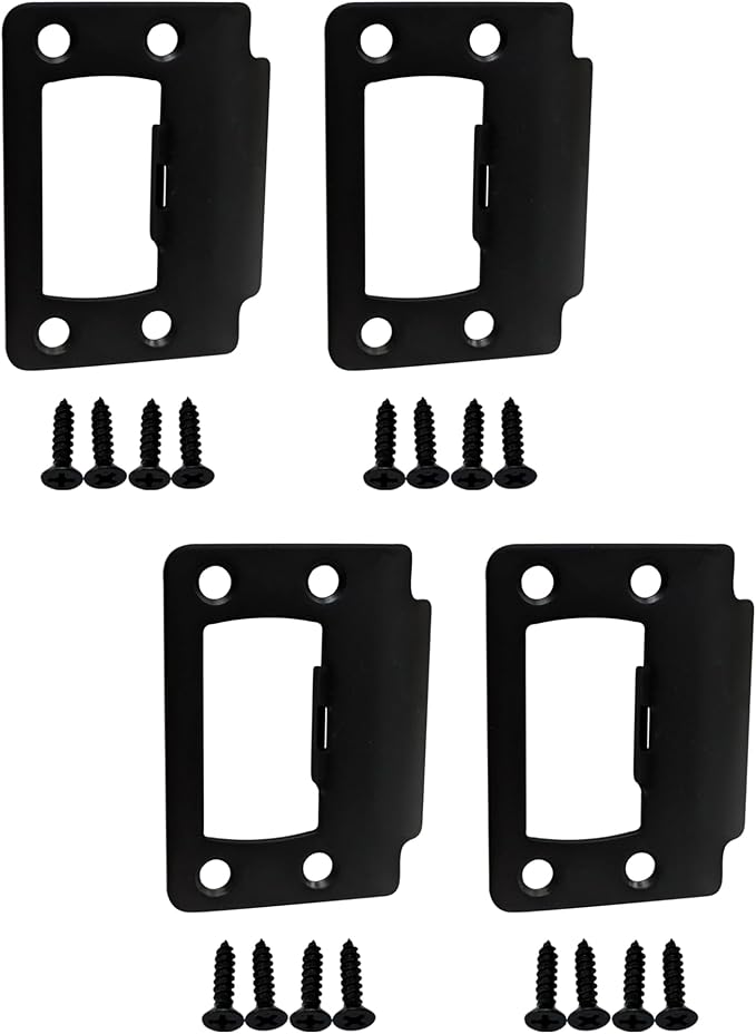 QCAA Solid Brass Universal Type Restorer Lock Strike Plate, 2-1/4" x 1-3/4", Matte Black, 4 Pack, MIT