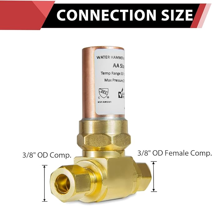 EFIELD MH-230-2-FM Tee Copper Water Hammer Arrestor, 3/8" OD Comp. X 3/8" OD for Dishwasher Connection Female Comp