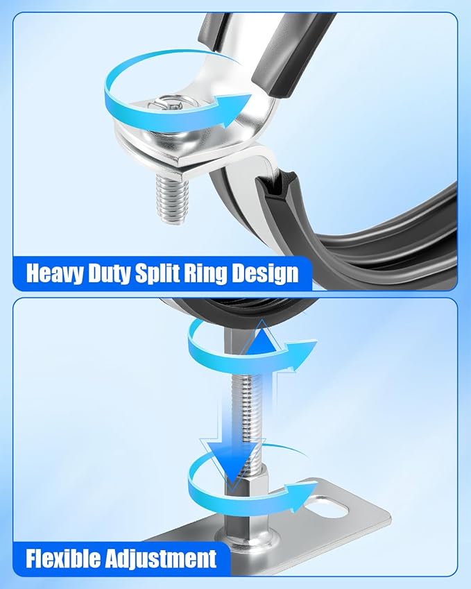 2 Pcs 8 Inch Adjustable Pipe Bracket, Split Ring Pipe Hanger, Heavy Duty B Vent Wall Strap Round Gas Vent Strap, Chimney Support Mount with Mounting Screws Anti-Slip Pads