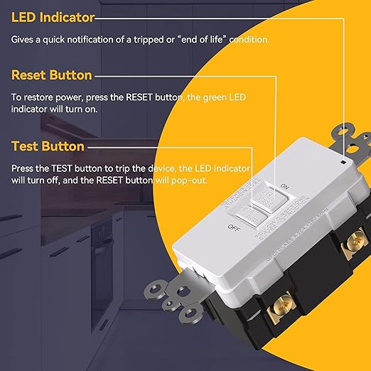 AIDA Blank Face GFCI, 20 Amp, Self Test, LED Indicator Light,Provides GFCI Protection,White GFCI Outlet 20 amp, 20 Amp GFCI Outlet UL Listed,Back &Side Wire (White, 6 Pack)