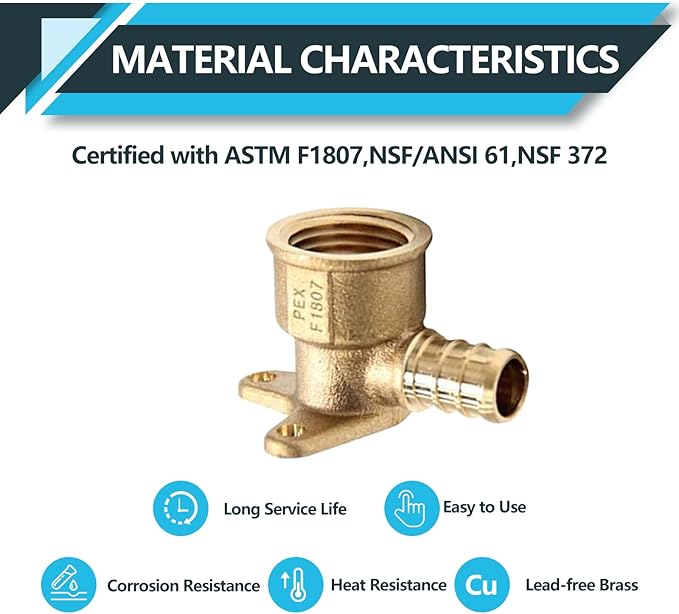 (20-Pack) PEX Fittings, Pex 1/2" x 1/2" Female Threaded NPT Drop Ear Elbow Adapter, Brass Crimp Fittings, for PEX Tubing Pipe Plumbing, ASTM F1807(PEX1807159-20Pack)