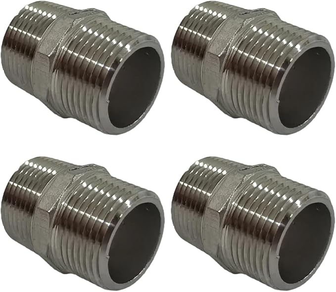 4Pcs 3/4'' Hex Nipple 3/4"NPT Male x 3/4" NPT Male Threaded Stainless Steel 304 Threaded Nipple Pipe Fittings for Brew Kit Home Piping