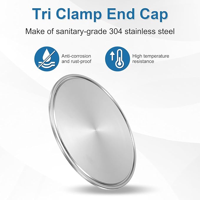 uxcell Stainless Steel Sanitary Fitting Clamp End Cap 5" (130mm) Solid Tube End Cap with Silicone Gasket for Food Beverage Cosmetics Factory Pipes