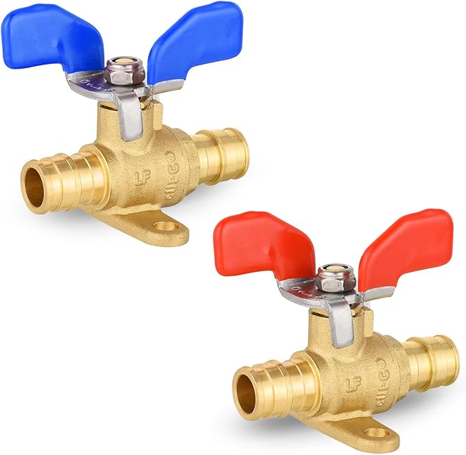 2 Pack Foskan PEX-A Expansion Drop Ear Ball Valve, 3/4" Full Port Shut-off Valve with Blue or Red Butterfly Handle for PEX-A Pipe Connection