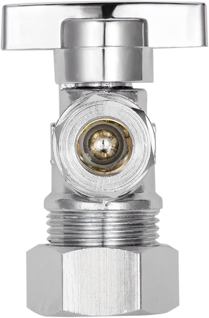 Heavy Duty Angle Stop Valve 1/2" Nom (5/8" OD) Comp x 3/8" OD Comp, 1/4-Turn Operation，High quality lead-free brass (2PCS)