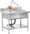Stainless Steel Utility Sink Single Bowl Freestanding Laundry Sink with Pull-Out Faucet,for Pet Cleaning Laundry Room Farmhouse Indoor and Outdoor Sink