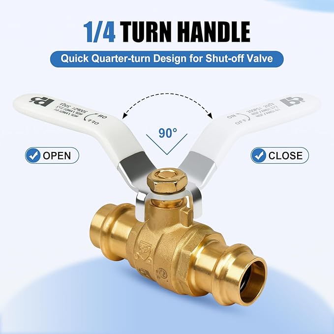 (5 Pack）BH 1/2" ProPress Brass Ball Valve Press-Fit Ball Valve Fittings to Press into Copper（Lead-Free, Pro Press Brass Ball Valve 1/2, 5PCS)