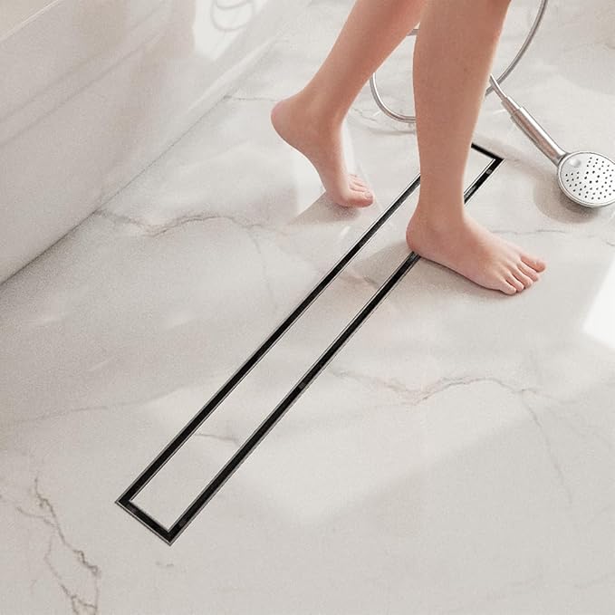 Neodrain 24-Inch Linear Shower Drain- with 2-in-1 Flat & Tile Insert Cover, Brushed 304 Stainless Steel Rectangle Shower Floor Drain,Floor Shower Drain