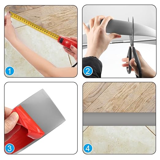 8Ft Floor Transition Strip, 3in Wide Self Adhesive Vinyl Threshold Strip for Joining Floor Gaps Wood Grain Design Tap(Gray)