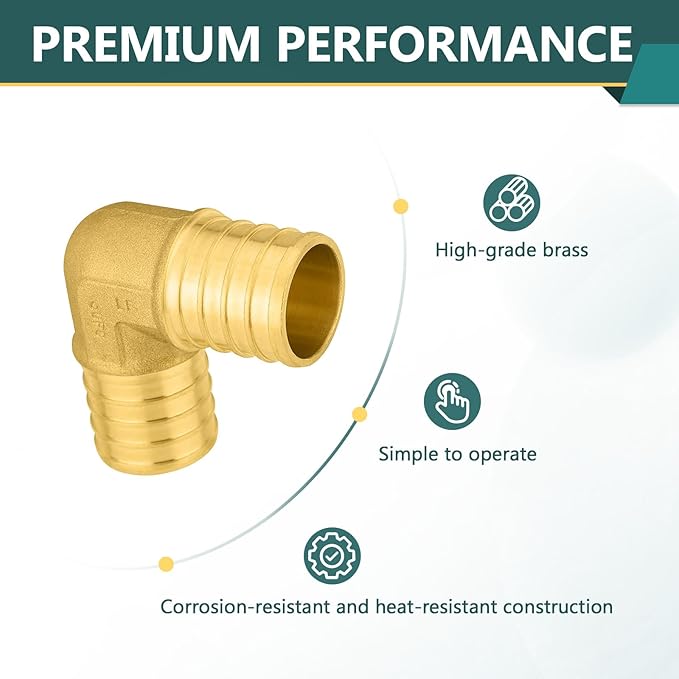 100-Pack PEX Fittings Niikappu 1"x1" Pex Elbow, Brass Crimp Pipe Fittings for PEX Pipes, ASTM F1807