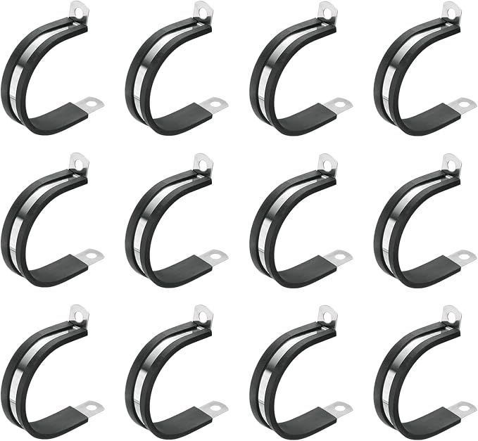 uxcell 1-5/8"(40mm) Cable Clamp, 304 Stainless Steel Rubber Cushioned Insulated R Shape Metal Clamp Tube Holder for Pipe Hose Wire Cord Installation 12Pcs