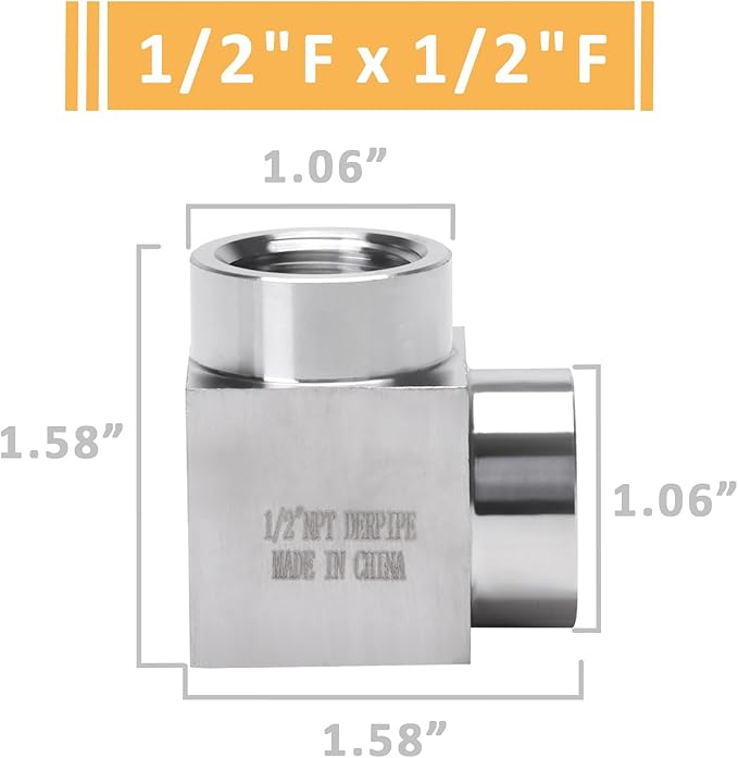 90 Degree Street Elbow - 1/2" NPT Female to 1/2" NPT Female Stainless Steel 304 Heavy Duty Forged Square Barstock Street Elbow Adapter Pipe Fitting (pack of 2)