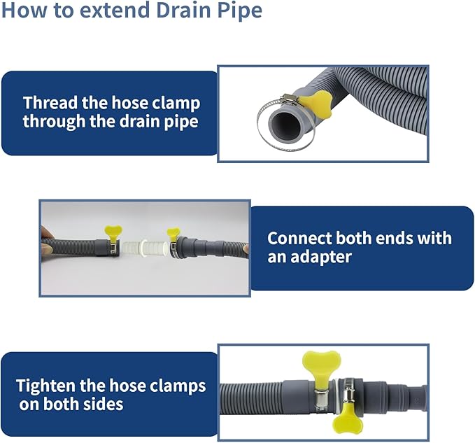 16.4 FT Flexible Corrugated Washer Hose Kit, Universal Avec 1 Adapter, 2 Hose Clamps et 1 U-Bend Holder
