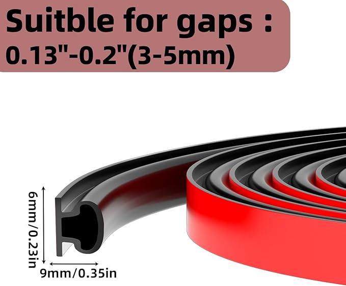 Weather Stripping Door Seal Strip, D Shape Rubber Door Weather Stripping,Self Adhesive Doors Seal Strip for Window Frame Weatherstripping Soundproofing Insulation (Black, 60FT)