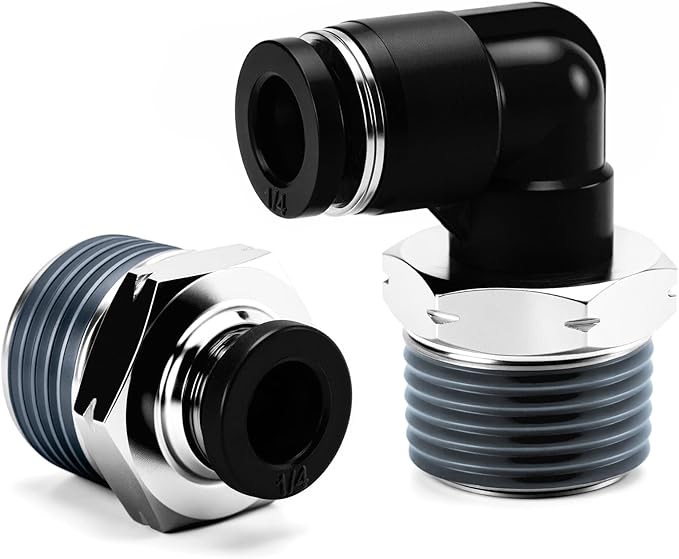 Pneumatic 1/4 Push to Connect Fittings Male Thread Elbow and Straight Combination Air Line Quick Connect Fittings 1/4"OD x 3/8"NPT Quick Connect Air Hose Fittings (Pack of 12)