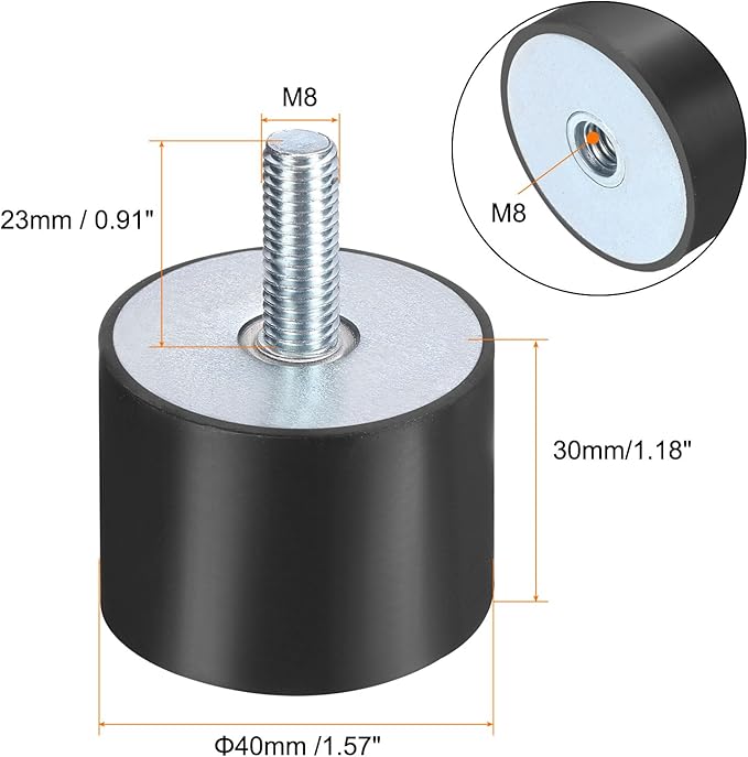 uxcell 4pcs M8x23mm Rubber Isolator Mounts with Studs 40x30mm Male Female Vibration Shock Absorber Zinc Plated Cylindrical Thread Mounts Anti Vibration Isolators with 4pcs M8 Lock Nuts