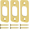 Deadbolt Strike Plate, Solid Brass Door Backplate 1" X 2 1/4“, Round Corner Heavy Duty - 3 Pack