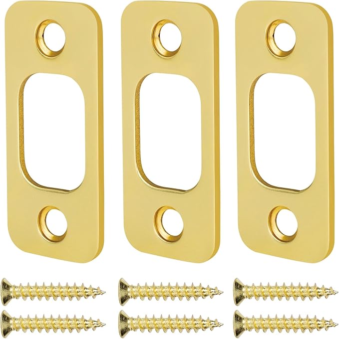 Deadbolt Strike Plate, Solid Brass Door Backplate 1" X 2 1/4“, Round Corner Heavy Duty - 3 Pack