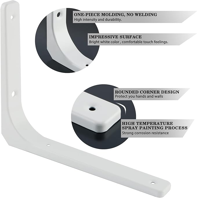 SAYAYO L Bracket 12 Inch, Heavy Duty Metal Wall Brackets Joint Angle Bracket Floating Shelf Support DIY Shelving Brackets White, 2 PCS