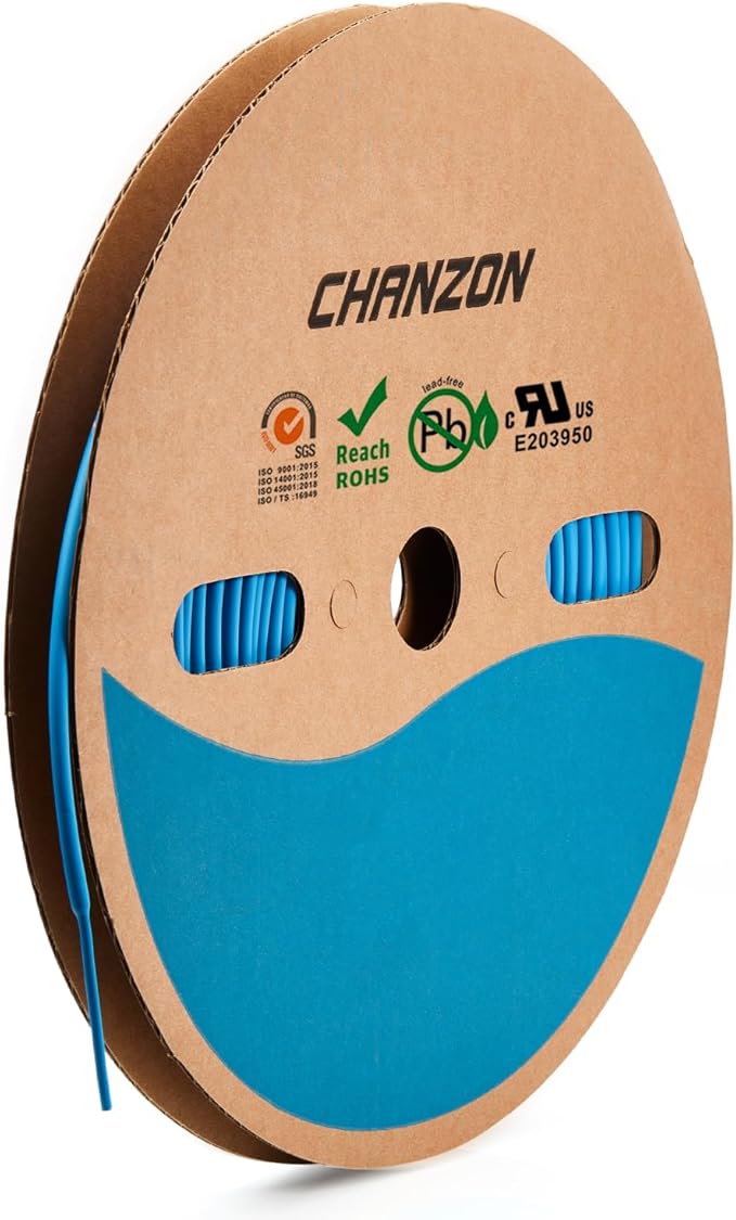 Chanzon 2:1 Ratio - 80Ft Roll - 5/64" (2mm) Heat Shrink Tubing 2:1(25M Total Length) Blue Polyolefin Sleeving Wrap Shrinking 2 to 1 1pcs