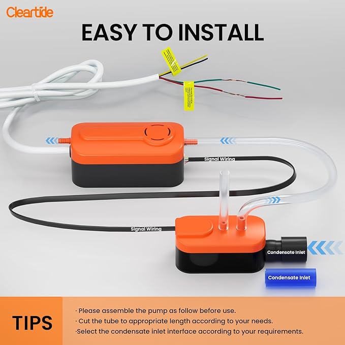 Cleartide Mini Split HVAC Condensate Pump, 10.6 GPH, 110V/240V, Automatic Safety Switch, AC Condensate Removal for Air Conditioner, Furnace, Dehumidifier