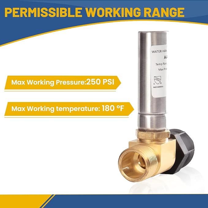Water Hammer Arrestor,7/8" Female Swivel Ballcock Nut X 3/4" Male Thread Stainless Steel Water Arrestor for Toilet Connection(5PACK,Stainless Steel Arrestor)(HAMMER025-5Pack)
