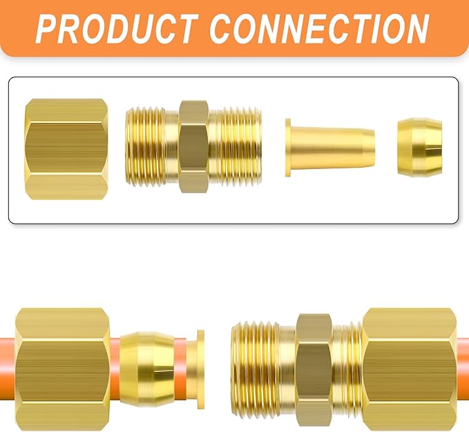 GASHER 60PCS Brass Compression Fitting Kit,Sleeve Ferrules&Insert Tube Support&Ferrule head,1/4" Tube OD