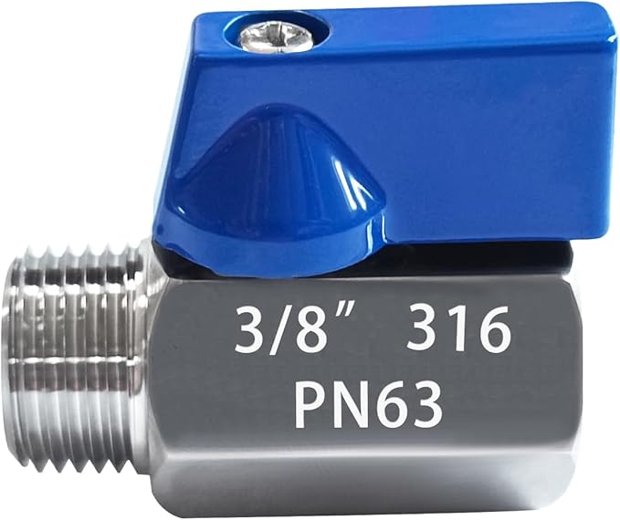 316 Stainless Steel Mini Ball Valve 3/8" NPT Female x Male Thread Shut Off Valve for Water,Oil and Gas 2pcs
