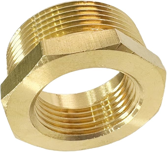 1-1/2" NPT Male x 1" NPT Female Brass Reducer Hex Bushing Threaded Pipe Fitting Reducing Adapter Pack of 1