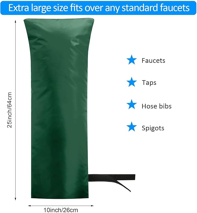 Frienda Outdoor Faucet Cover for Winter Freeze Protection 25'' x 10'' Winter Outside Large Backflow Preventer Insulation Spigot Hose Bib Cover for Garden Lawn Faucet Yard Hydrant(Green,2 Pieces)