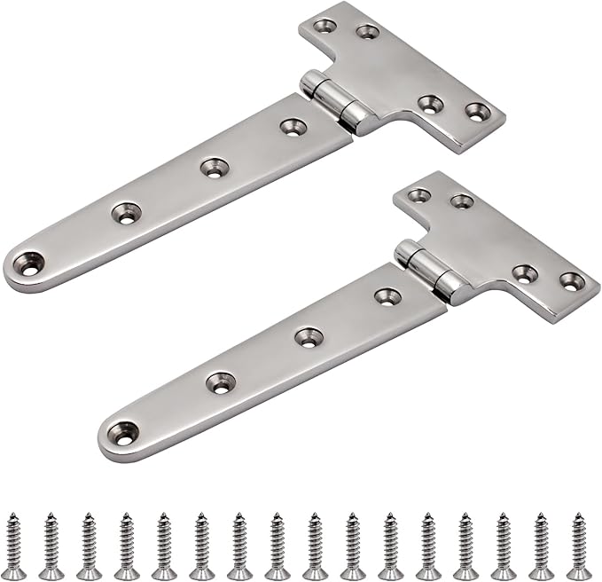 Boat T Type Hinge, Marine Grade Stainless Steel 316 Heavy Duty Strap Butt Hinge Durable Marine Applications for Hatch, Cabinet, Gate, and Door