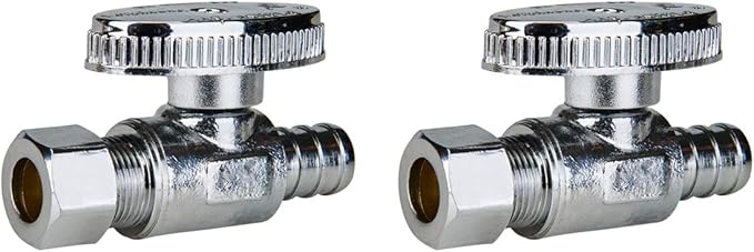 SUNGATOR 2-Pack Straight Stop Valve, 1/2" PEX x 3/8" OD Compression, Quarter Turn Chrome Plated, 1/2 inch Pex Shut Off Valves for Faucet and Toilet, UPC Certified