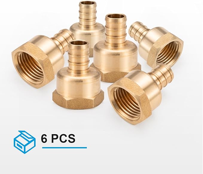 WMAXPFIT(6 Pack) 1/2 Inch PEX x 1/2 Inch Female NPT Thread Adapter F1807, LF Brass crimp fitting for PEX-b pipe