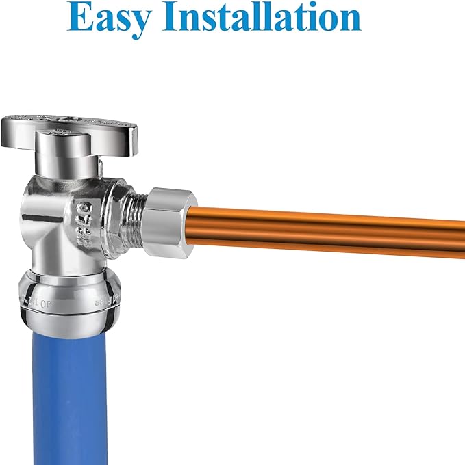 WiseWater Push Connect Angle Stop Valve 1/2" Push x 1/4"OD, 1/4 Turn with Disconnect Clip, Chrome Plated Brass Shut Off Valve for Sink & Toilet Supply Lines (5-Pack)