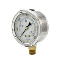 PIC Gauges PRO-201L-254K 0-600 PSI Pressure Gauge, 2 1/2" Dial, 1/4" Male NPT Connection, Bottom Mount, Dual Scale, Glycerin Filled, Stainless Steel Case/Bezel, Brass Internals & Plastic Lens