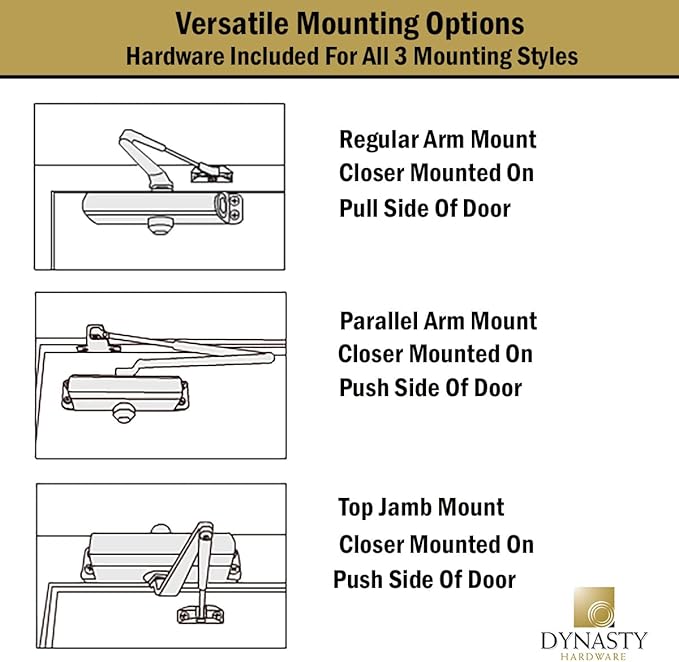 Dynasty Hardware Door Closer, Grade 1 Heavy Duty Commercial Hydraulic Closer, Self-Closing, Adjustable Spring Size 1-4, ADA Compliant, Surface Mount, Sprayed Duronotic Bronze, Series 1614
