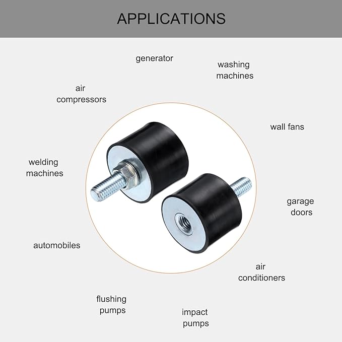 uxcell 4pcs M10x27mm Rubber Isolator Mounts with Studs 40x30mm Male Female Vibration Shock Absorber Zinc Plated Cylindrical Thread Mounts Anti Vibration Isolators with 4pcs M10 Lock Nuts