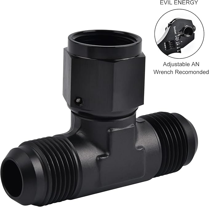 EVIL ENERGY 10AN Male Tee Fitting Adaptor with AN10 Female Swivel on Side Black