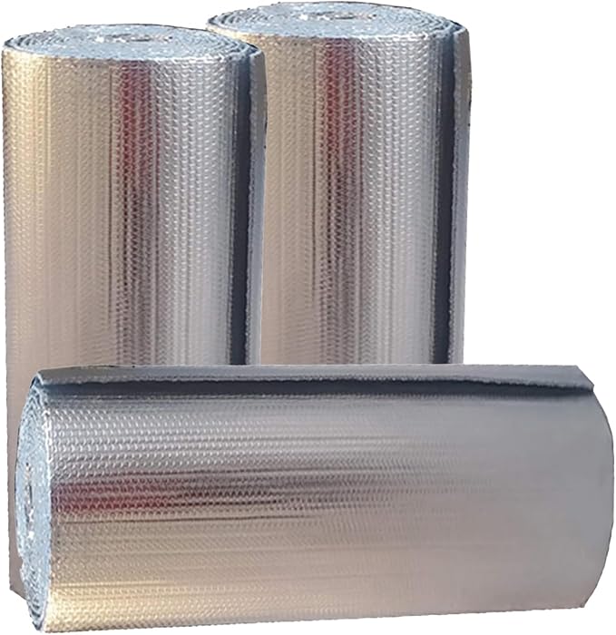 5mm Double-Sided Aluminum Foil Bubble Insulation - Self-Adhesive, Flame Retardant, Thermal Moisture Barrier, Waterproof, for Pipes, Roof, Walls(Size:40㎡,Color:Fixed Width 1m)