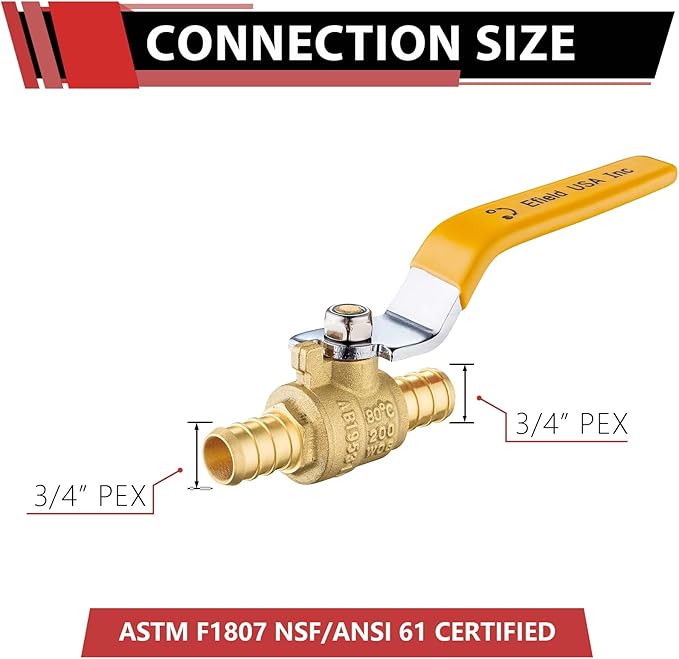 10-Pack EFIELD Shut off Ball Valve 3/4 Inch Pex Crimp Brass Full Port, Yellow Level, UPC Certified,(VALVE016)