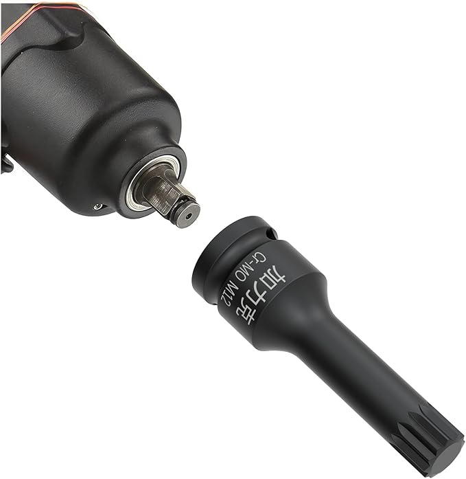1/2-Inch Drive x M12(12mm） Impact XZN Triple Square Spline Bit Socket, Metric Lengthen Screwdriver Socket Adapter, 3-Inch Length, CR-MO Steel, One-Piece Construction, Black