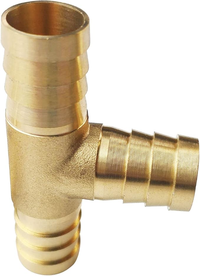 2PCs 5/8" Brass Hose Barb Fitting Tee 3 way Barbed Splicer Mender Union Fitting with 6PCs Hose Clamp for Oil Water Air