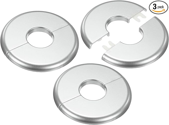 3-Pack Wall Split Flange, ABS Round Self-Adhesive Escutcheon Plate Cover Buckle for 25mm/0.98 in Dia Pipe Accessories/Floor/Ceiling, Plumbing Cover Plates [Silver,6.5mm/0.26in H]