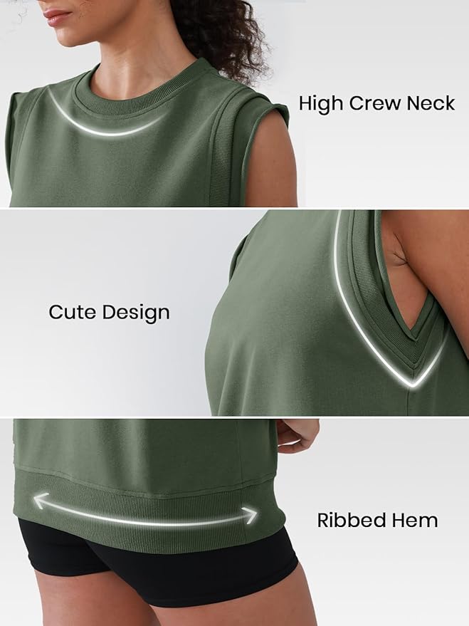 Workout Tank Tops Woman Crew Neck Athletic Tops Cotton Sweatshirt Loose Fit Muscle Tanks Runnning Gym Sports Shirt