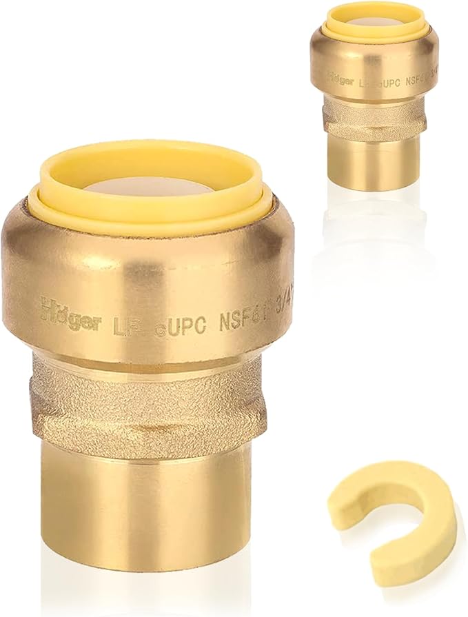 20-Pack HeSun Pushfit Female Adapter, 3/4" FNPT x 1" Push to Connect Plumbing Fittings with Disconnect Clip, Brass Push-fit Fittings for PEX, Copper, CPVC, PE-RT Pipes(PF195-20)
