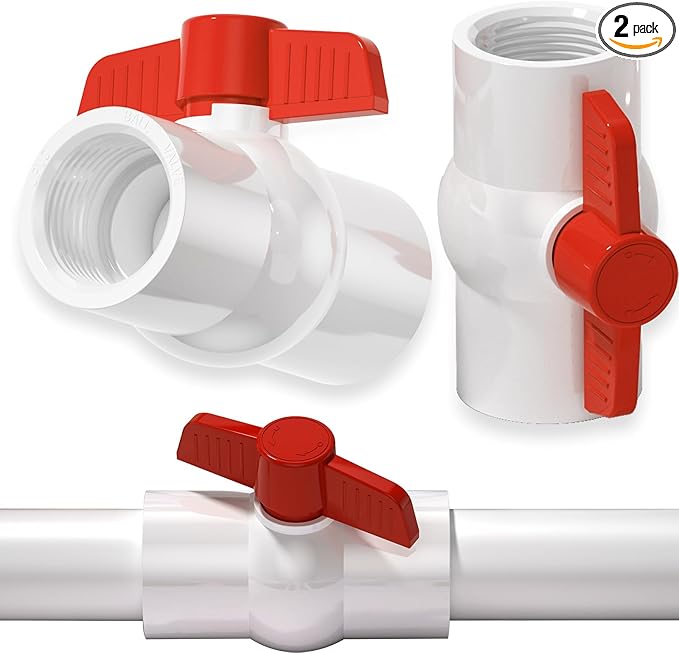 2 Pack 2'' NPT PVC Ball Valves, Red T Handle with Shut-Off Valve Socket, SCH40 Water Pipe Valve Threaded (NPT) for Water Project, Swimming Pool,Sewage Pump, Outdoor Plumbing & Irrigation System