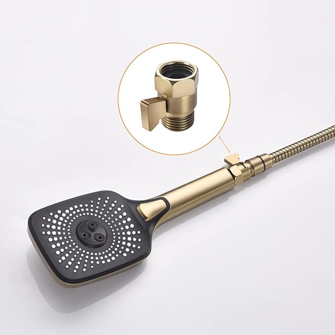 Brushed Gold Shower Head Shut Off Valve, 1/2" NPT Flow Control Valve, Brass Water Pressure Regulator