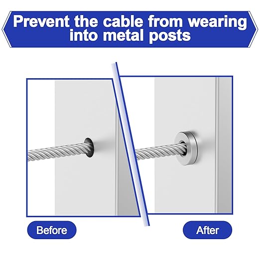 BLIKA Upgraded 20 Pack Stainless Steel Protector Sleeves for 1/8" 5/32" or 3/16" Deck Cable Railing, for Metal Posts, T316 Marine Grade, Cable Railing Protector Sleeves